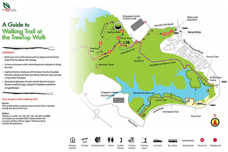 a map of the walking trail at the treetop walk in Singapore